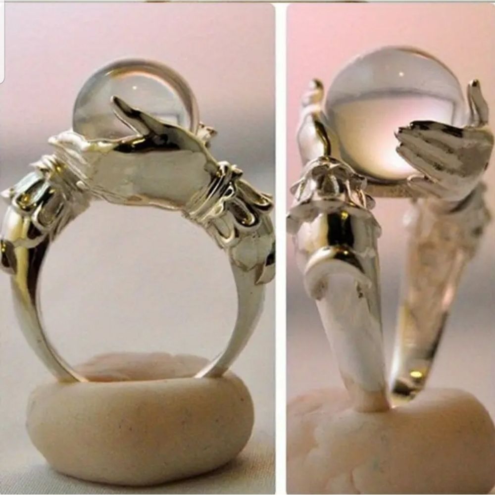 Silver Moonstone Orb Ring - Artisan Silver Ring